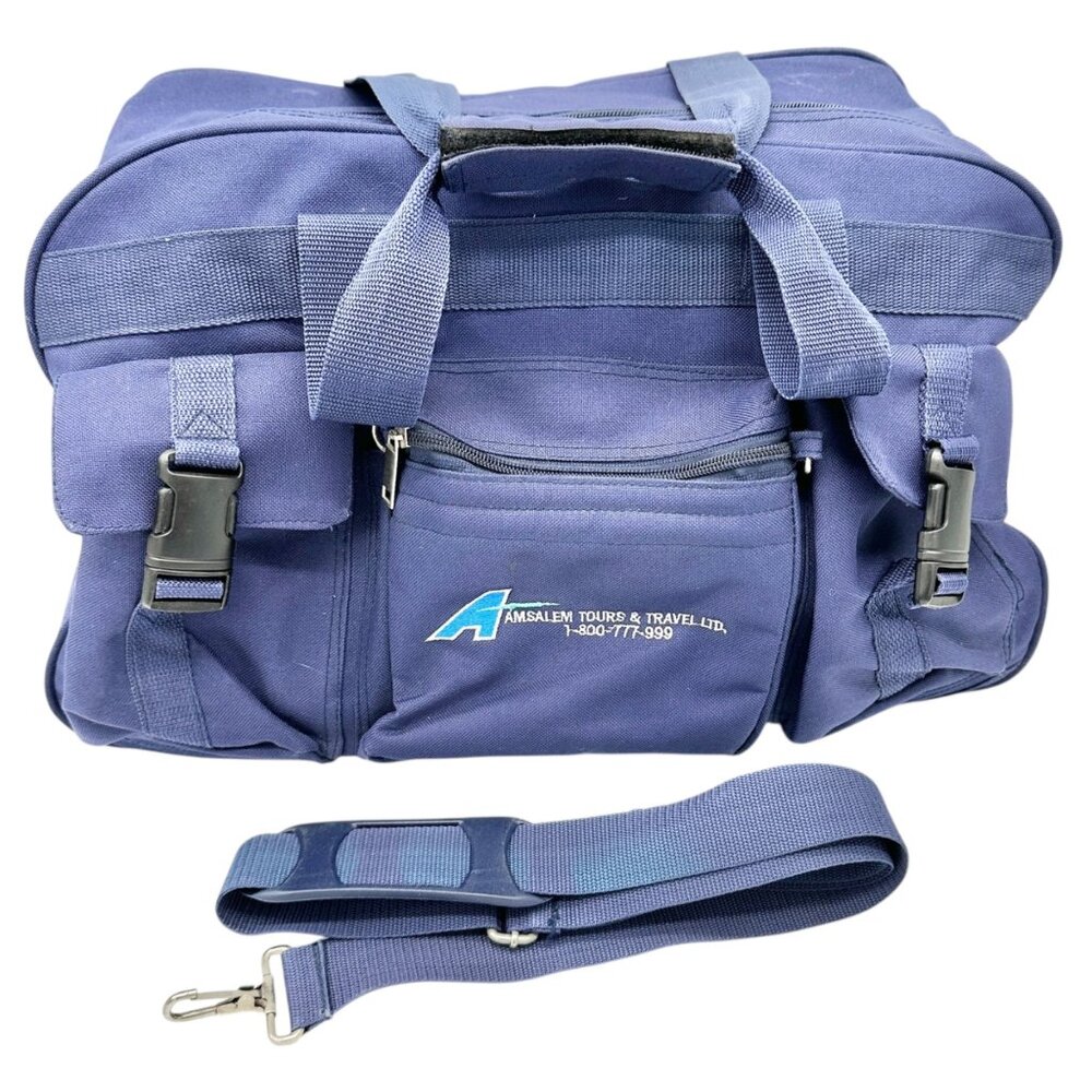 Shugon Blue Travel Duffel Bag Detachable Strap Multiple Compartments 19x11x9